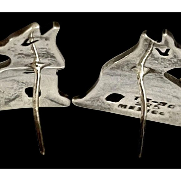 Howling Coyote 925 Sterling Silver Taxco Mexico Stud Post Earrings Wolf Vintage - Picture 4 of 7